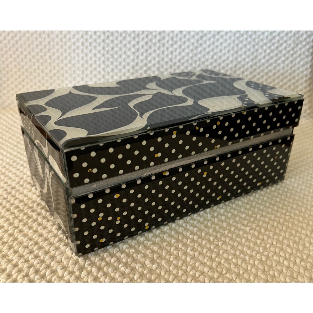 Trina Turk Mirror Print Box Black with White Waves Gold Dots